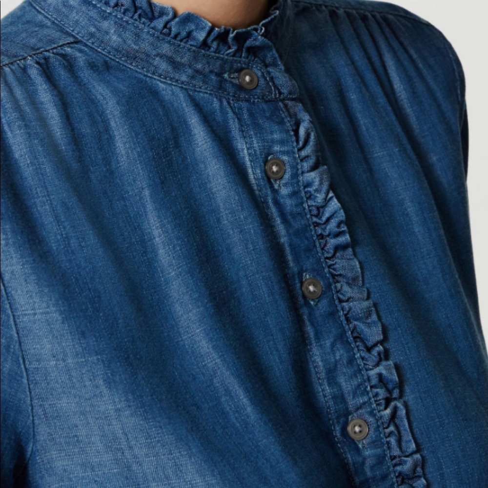 Women's Chambray Ruffle Shirtdress - Picture 2 of 3